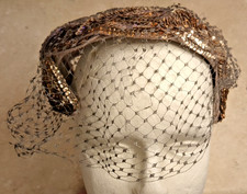 Vintage Lavender Open Halo Hat with Veil netting and leaves covered in sequin