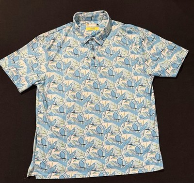 Men's Nicolas Echo Choice Short Sleeve Blue & White Bird Print Polo Size XL