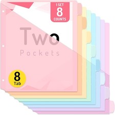 8 Count Dividers with Two Pockets, 8 tab Binder Dividers for 3 Ring Binder