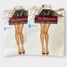 Silk Reflections Non-Control Top Sheer Toe Size AB BARELY THERE Set 2 NEW