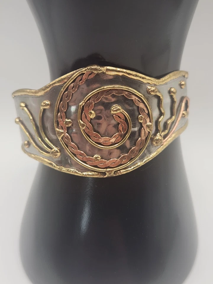 Artisan 混合金属袖口手链铜黄铜银色漩涡波西米亚... — 第 3/4 张图片
