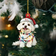 Personalized Maltese Dog Christmas Ornament, Cute White Dog Ornament Lover