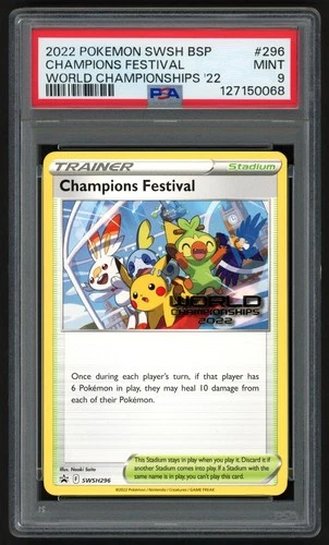 Pokemon Champions Festival Promo SWSH296 Pikachu Worlds 2022 ENGLISH PSA 9