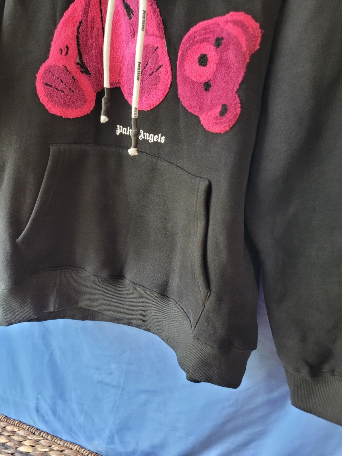 Felpa con cappuccio uomo Palm Angels Bear nera viola rosa orsetto nuova con etichetta taglia L