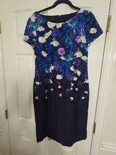 Talbots Dress Womens 6 Blue Floral Boat Neck Sheath Knee Length Lined Work