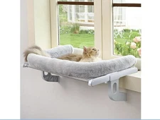 Cat Window Sill Perch with Large Bolster for Large Cats and Kittens (Grey, L)