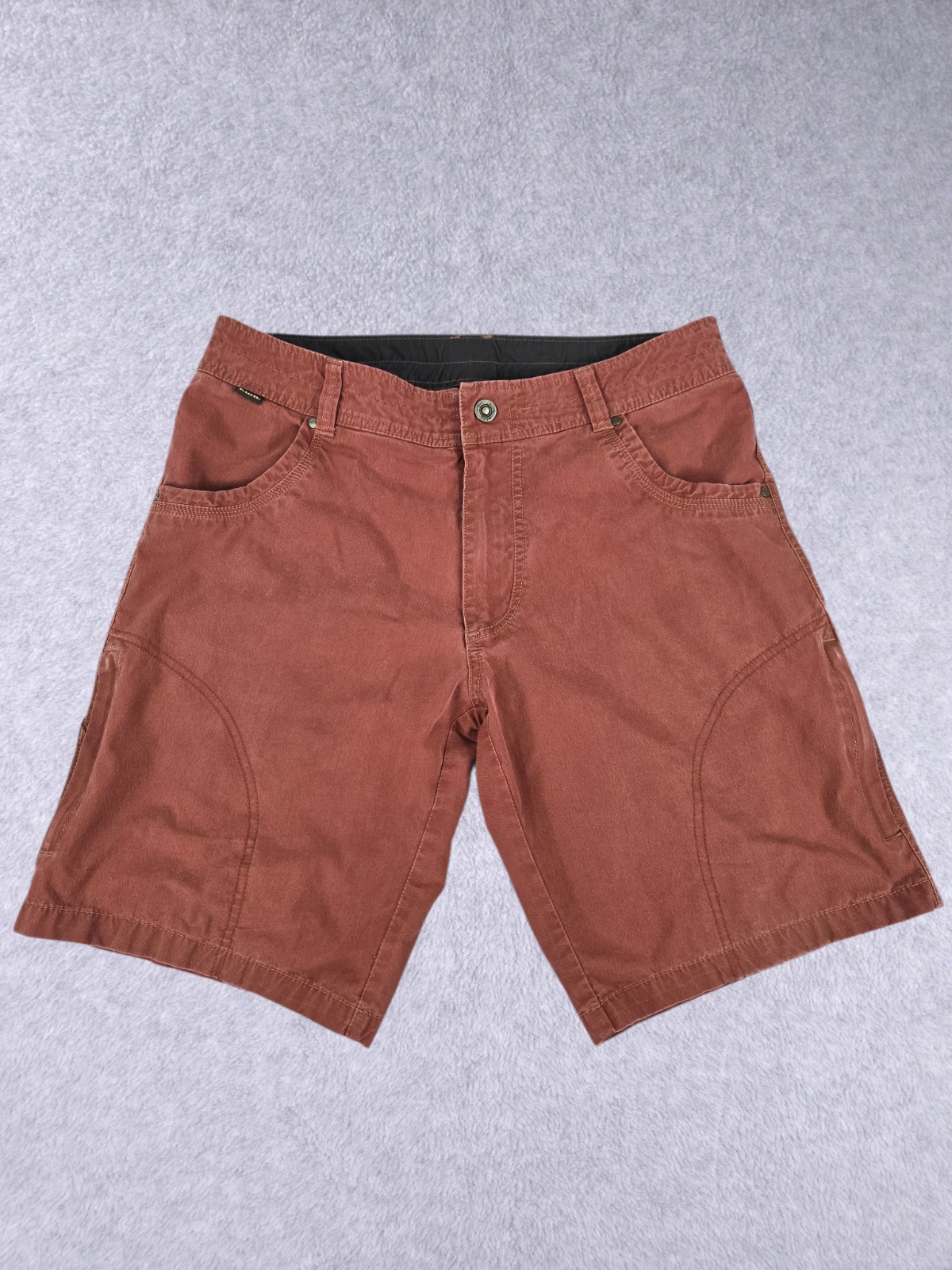 Kuhl Ramblr Shorts Mens 34 Red 9" Cargo Zip Pockets Hiking Vintage Patina Dye