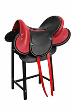 Black Red Horse Saddle Premium Leather Western Riding Saddle Durable Comfortable