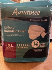 Assurance 12pk Unisex Bariatric Briefs w/ Tabs Ultimate Absorbency 2XL 62-73"