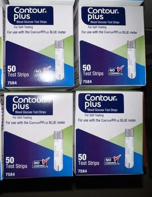 Contour PLUS Blood Glucose 200 Test Strips (4 Boxes Of 50 Count) [Exp 07/2027]