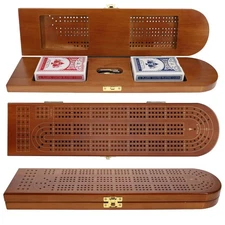 Pacific Shore Games Wooden Cribbage Board Game Set, Continuous 3 Track