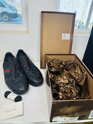 Gucci Canvas & Leather Guccissima Strip Web Shoes Sneakers EU 47 US 13 W/ Box +
