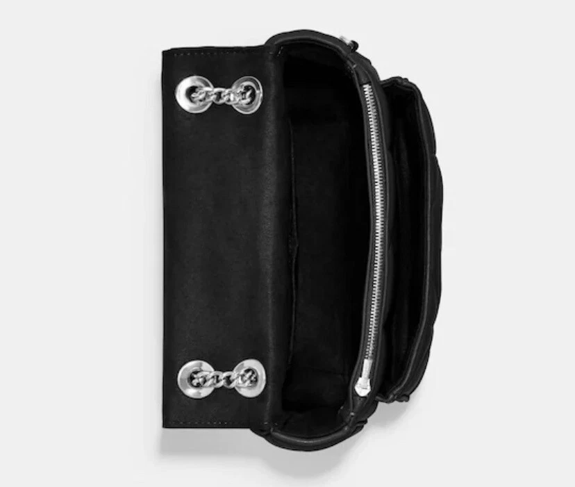 Borsa a tracolla trapuntata trapuntata nuova con etichette Coach Klare 25 nuova con etichette in pelle nera argento