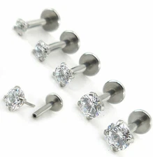 Threadless Flatback Earrings 2-4mm CZ Nose Ring 18G 16G Tragus Ear Rings Stud