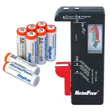 MaximalPower AA/AAA Battery 2600/1600/1200 mAh + Battery Tester for AA AAA C 9V