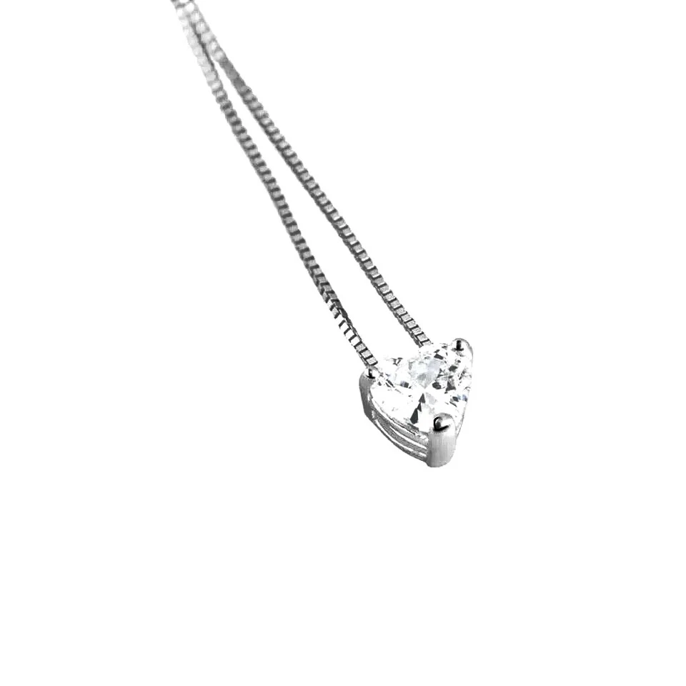 Collana punto luce in argento 925 con zircone A++++ taglio CUORE  passante - Immagine 3 di 4