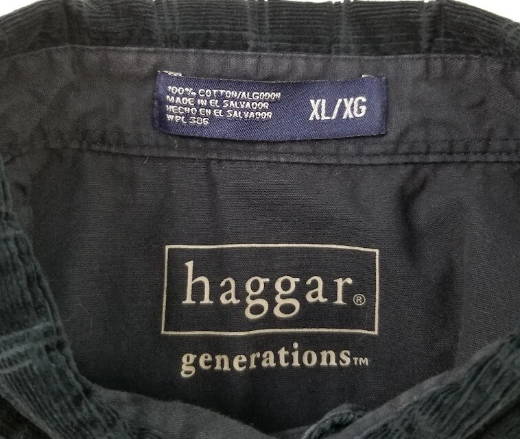 Рубашка Haggar на пуговицах мужская очень большая темно-синяя ребристая с длинными рукавами вельветовая - Изображение 4 из 4