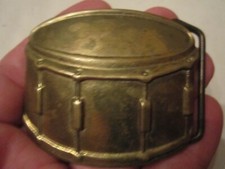 VINTAGE DRUM DESIGN BELT BUCKLE - SOLID BRASS - HEAVY - GW-14