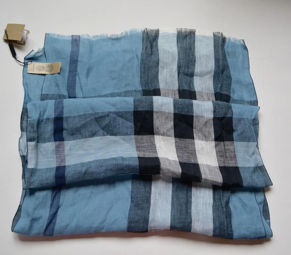 NWT BURBERRY GIANT EXPLODED CRINKLE LINEN CHECK LARGE SCARF WRAP  MADE IN ITALY - Image 3 of 4