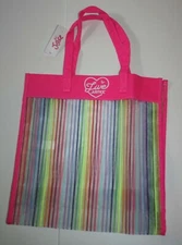 New Justice Girls Pink Stripes Beach Bag 14"h x 13"w x 4"d Swimsuit Towel Bag