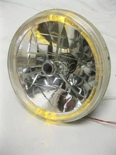 Street Rod 7" Tri Bar Black Dot Headlight w/ Amber LED Turn Signal Halo 12v