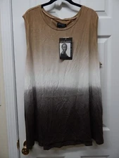 Attitudes by Renee Dip Dye Tunic Tank-Soft Taupe/Chocolate-3X-NEW-A455043