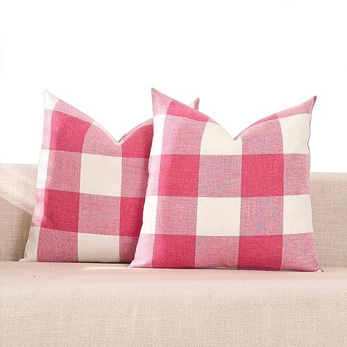 18x18 Pink Buffalo Plaid Outdoor Couch Pillow Covers Set of 2-image