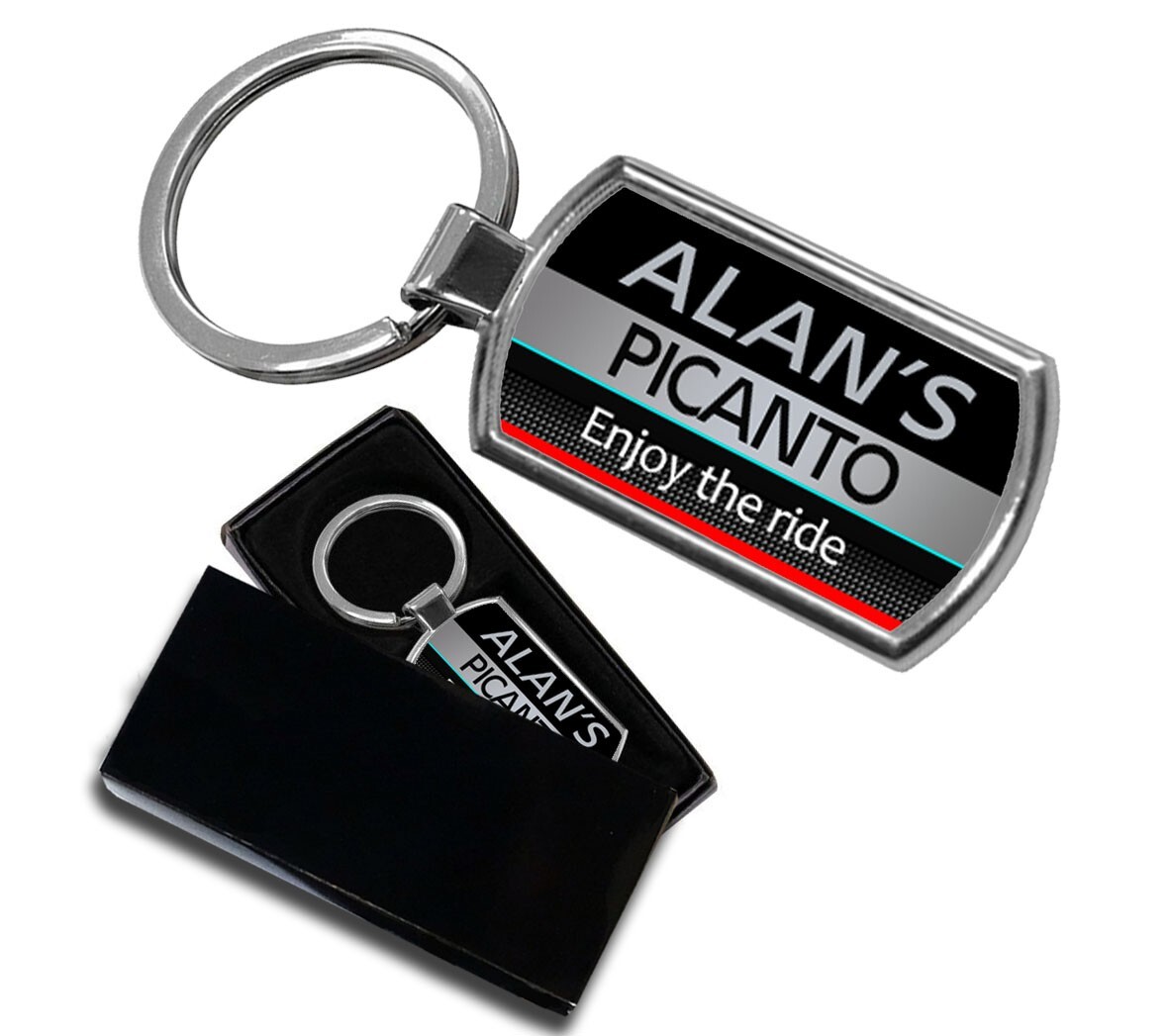 Personalised KIA PICANTO car KEYRING BOXED ANY NAME Metal Key