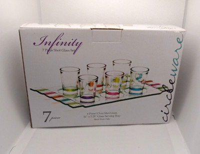 Circleware ''Infinity'' 6 Piece Shot Glass Set w/ Tray --Discontinued - NIB