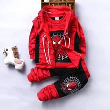 3PC Toddler Baby Boys Spider-Man Outfit Vest Hoodie+Tops+Pants Kids Clothes Set 