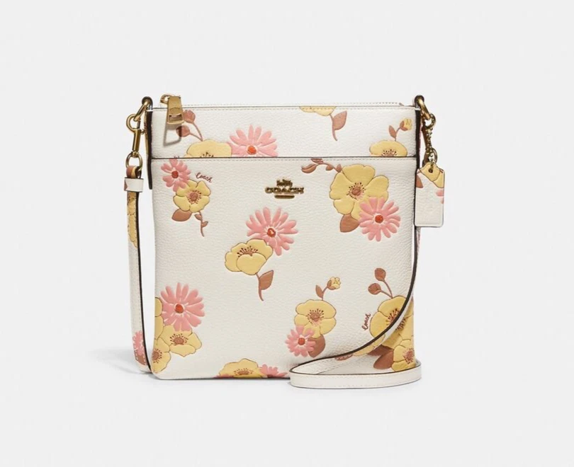 Coach Kitt Messenger Leather Crossbody Pouch Daisy Floral Print