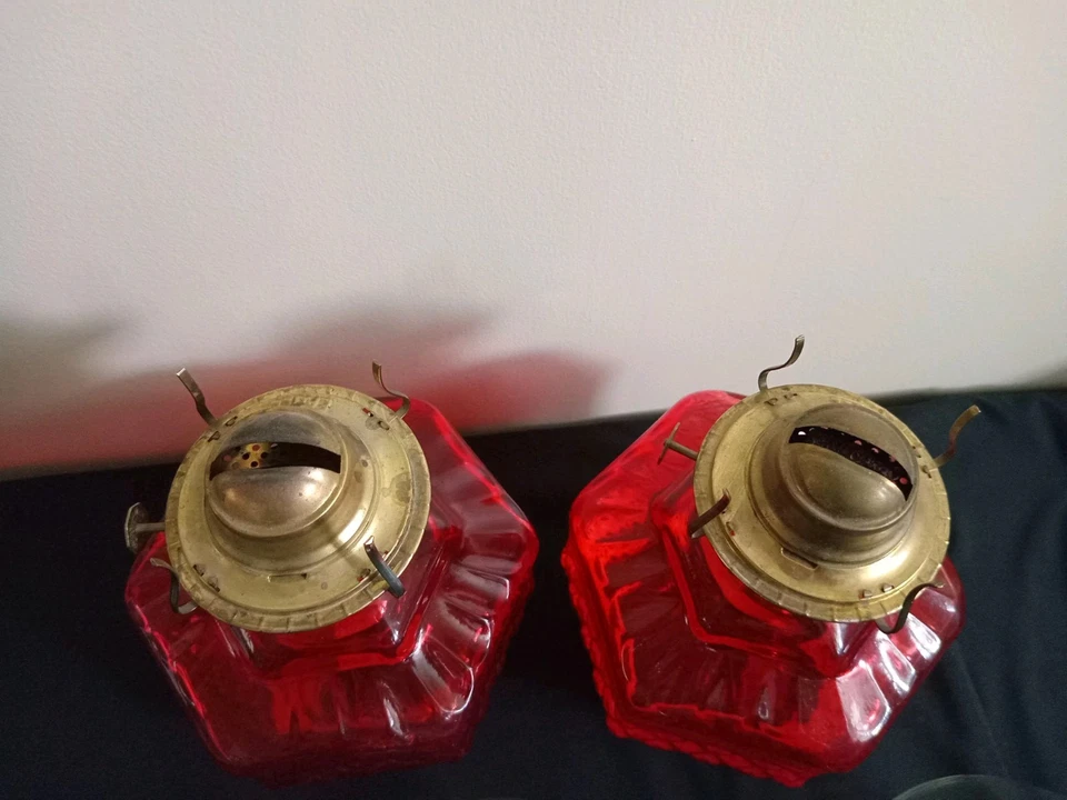 Two Anchor Hocking Wexford Ruby Red Cerosene Lamps - Image 2 of 4