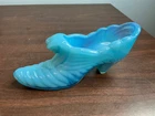 Vintage Fenton Draped Cornflower Blue Glass Cat Head Shoe Slipper 1980s