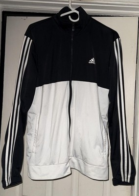 Adidas Track Jacket Mens Medium Black White Full Zip 3-Stripes Logo Athletic