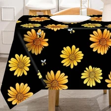 AnyDesign Summer Sunflower Bee Tablecloth 60 x 104 Inch Rectangle Farmhouse B...