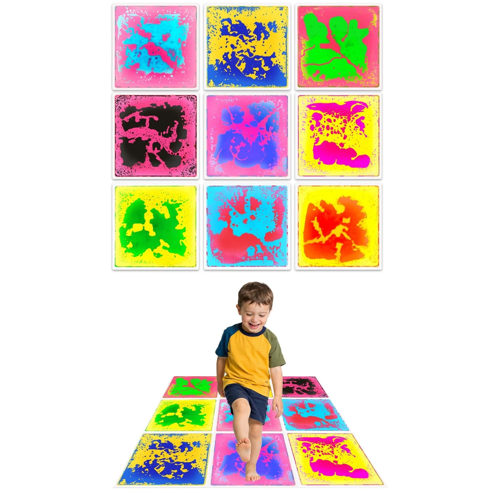 Liquid Sensory Floor Tiles for : 12x12 Inch Active Play Mats for Non-Leakproo...