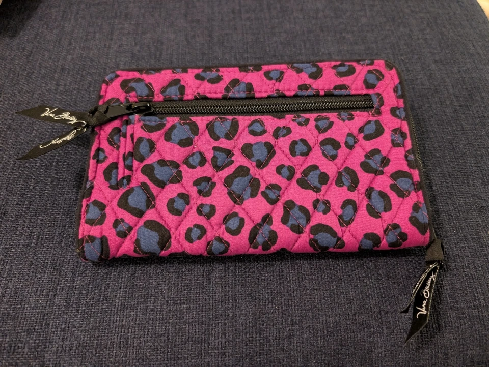 Vera Bradley Turnlock Wallet Pink With Blue & Black Leopard Spots  - Image 2 of 4