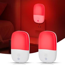 Red LED Night Lights Plug Into Wall 2 Pack Dimmable Dusk-to-Dawn for Nursery Bed