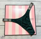 Victoria's Secret Shine Strap Thong Bling Panty Rhinestone Mastiqe Green XS