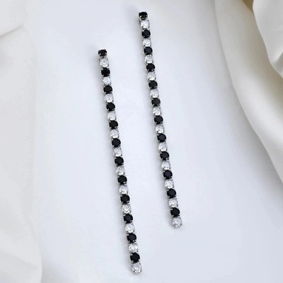 Dream Glow Black & White Diamond 14K White Gold Over Tennis Dangler Earrings