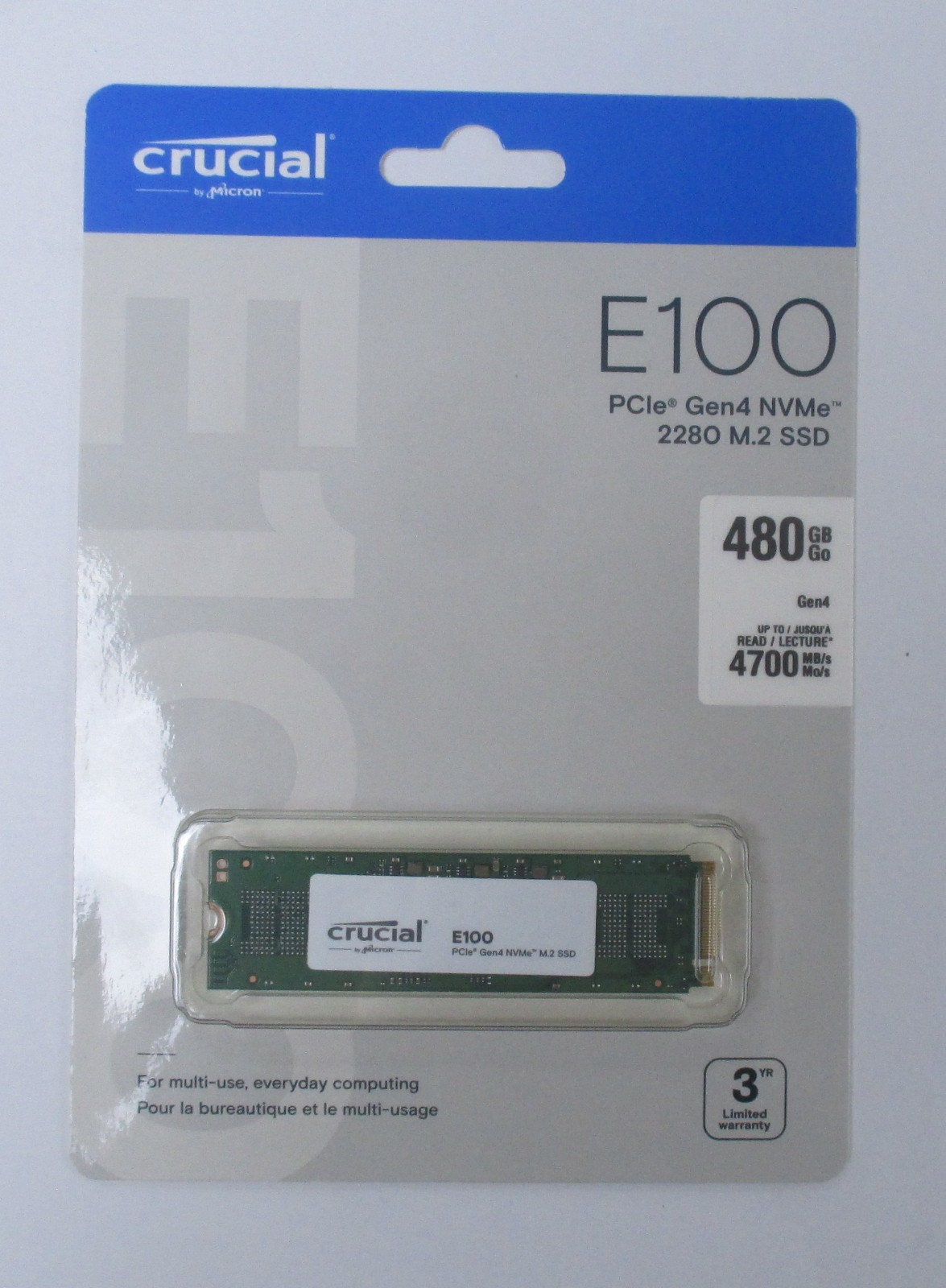 Crucial E100 480GB M.2 SSD Gen4 NVMe 2280 PCle 4700Mb/s Internal Brand New Boxed - Image 3