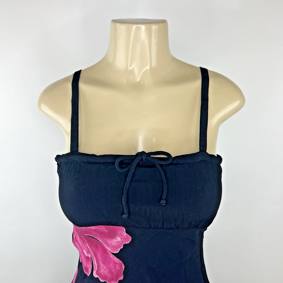 Vestido Y2K Slinky Vintage Talla S Negro Rosa Floral Dobladillo Slip Hada Romántico Foto 2 de 4