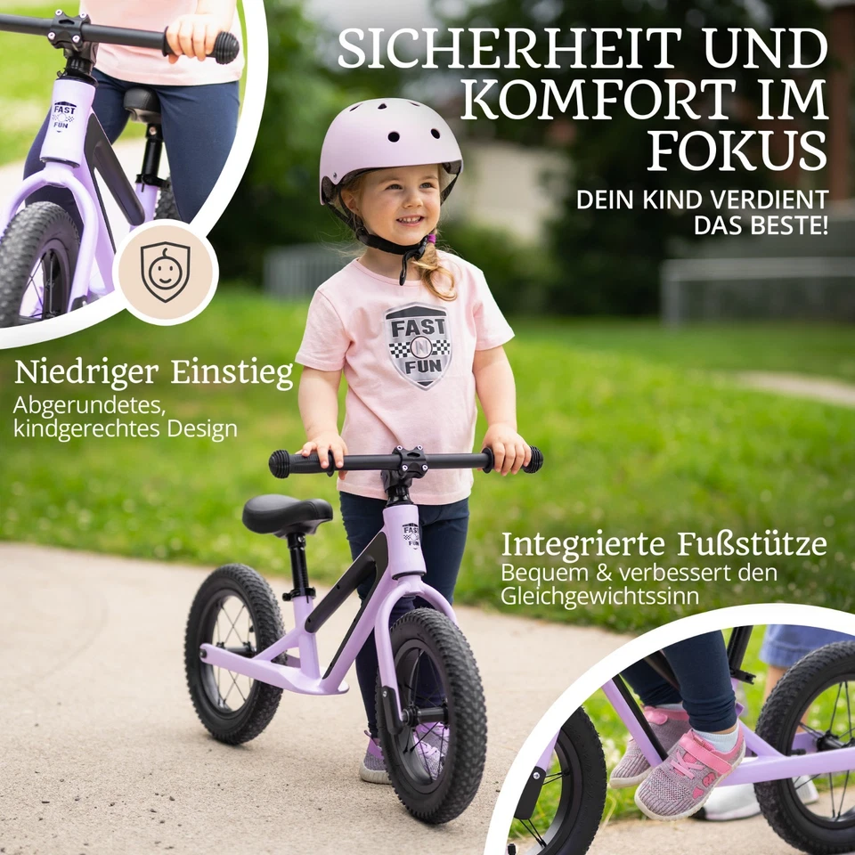 FAST N FUN Laufrad mit Helm im Set für Kinder ab 2 Jahre 12 Zoll Kinderlaufrad - Bild 4 von 4