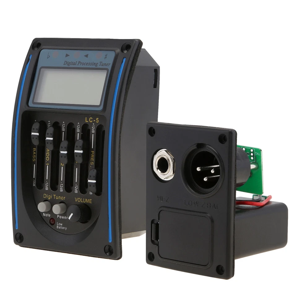 Ecualizador de guitarra de 5 bandas preamplificador acústico ecualizador piezoeléctrico amplificador afinador kit LED Foto 3 de 4