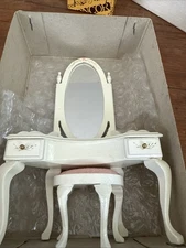 Vintage 80s Dollhouse Furniture Concord Canopy Bed Vanity Chair White Pink NEW