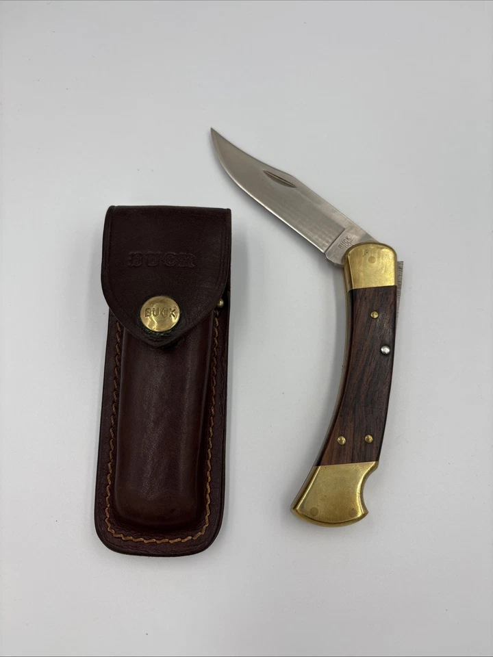 Buck USA 110 Finger Groove Lockback Knife 4 Dot Vintage 1981-1986. Brown Sheath - Image 2 of 4
