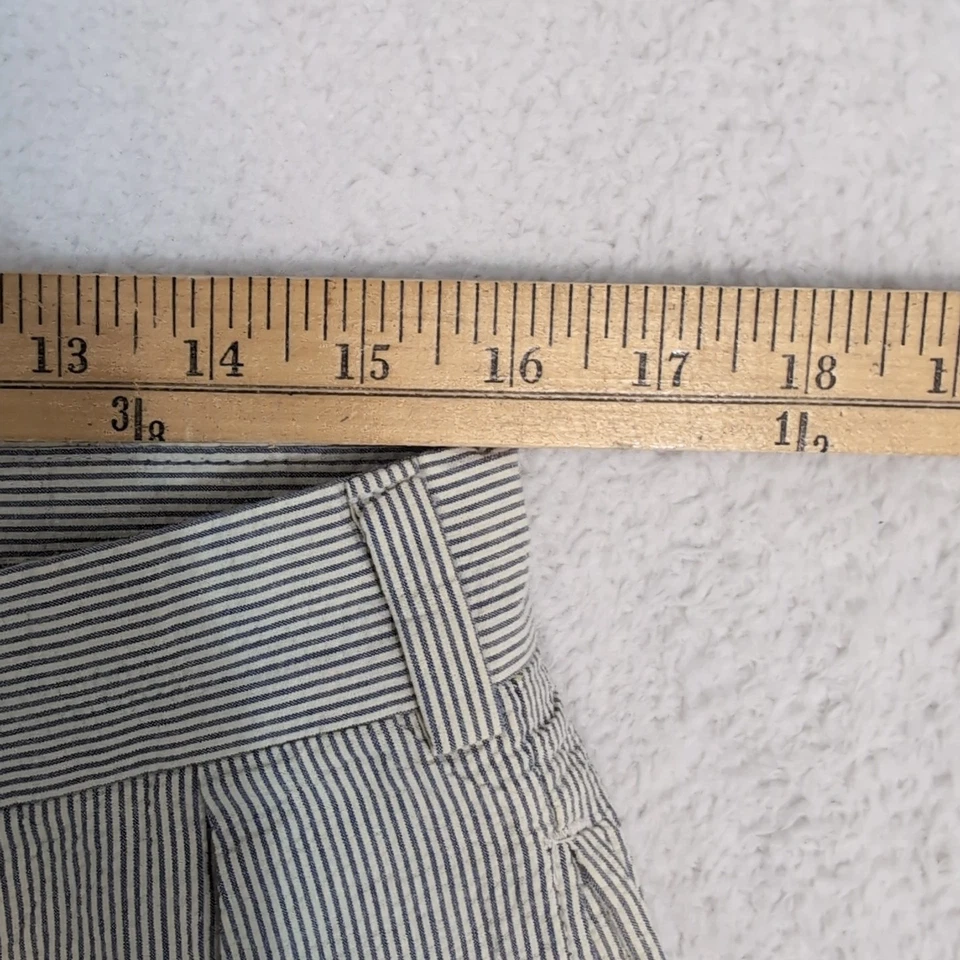 Bills Khakis Shorts Mens 32x9" Seersucker Blue Cream Striped Pleated USA Made - Image 2 of 4