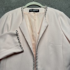 Karl Lagerfeld Paris Tweed Trim Open Front Jacket Women s Medium Blush Pink