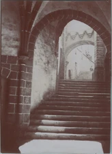 France, Mont Saint Michel, grand staircase vintage print, print d'era, 