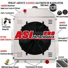 For 1942-1952 1948 Ford F1 F2 F3 Truck 3 Row Aluminum Radiator Shroud Fan